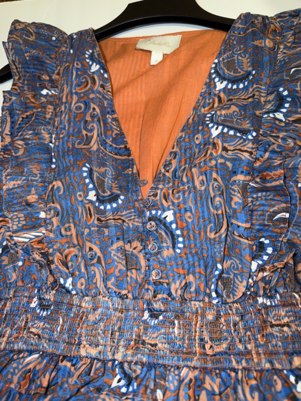 Cleobella Paisley Ruffle Mini Dress - Blue & Brown